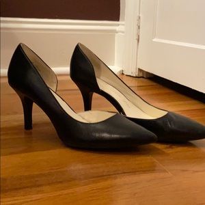 Black leather stiletto heels